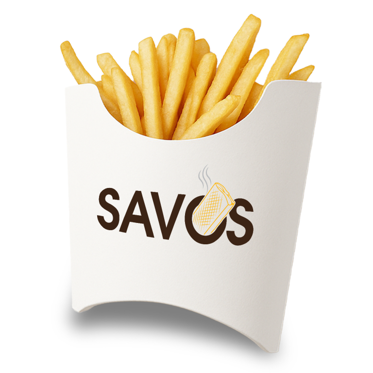 Pommes Frites bei Savos Pommes Frites in einer Packung mit SAVOS Logo